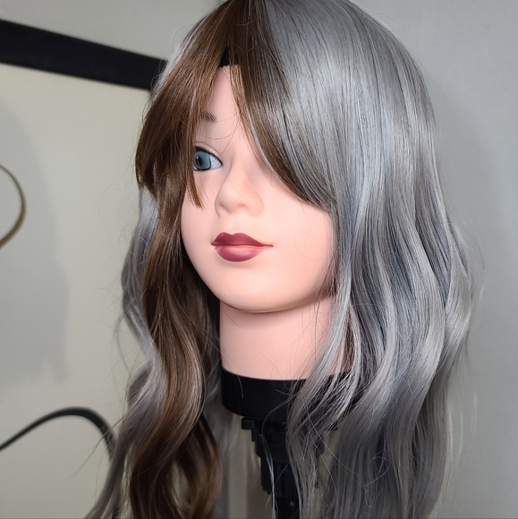 Hair | Wig 16 Wavy With Bangs Gray With Brown Wings | Poshmark